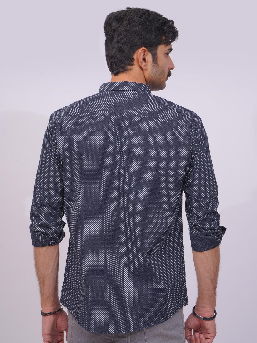 Navy Blue Polka Dotted Designer Printed Casual Shirt  (CSP-258)