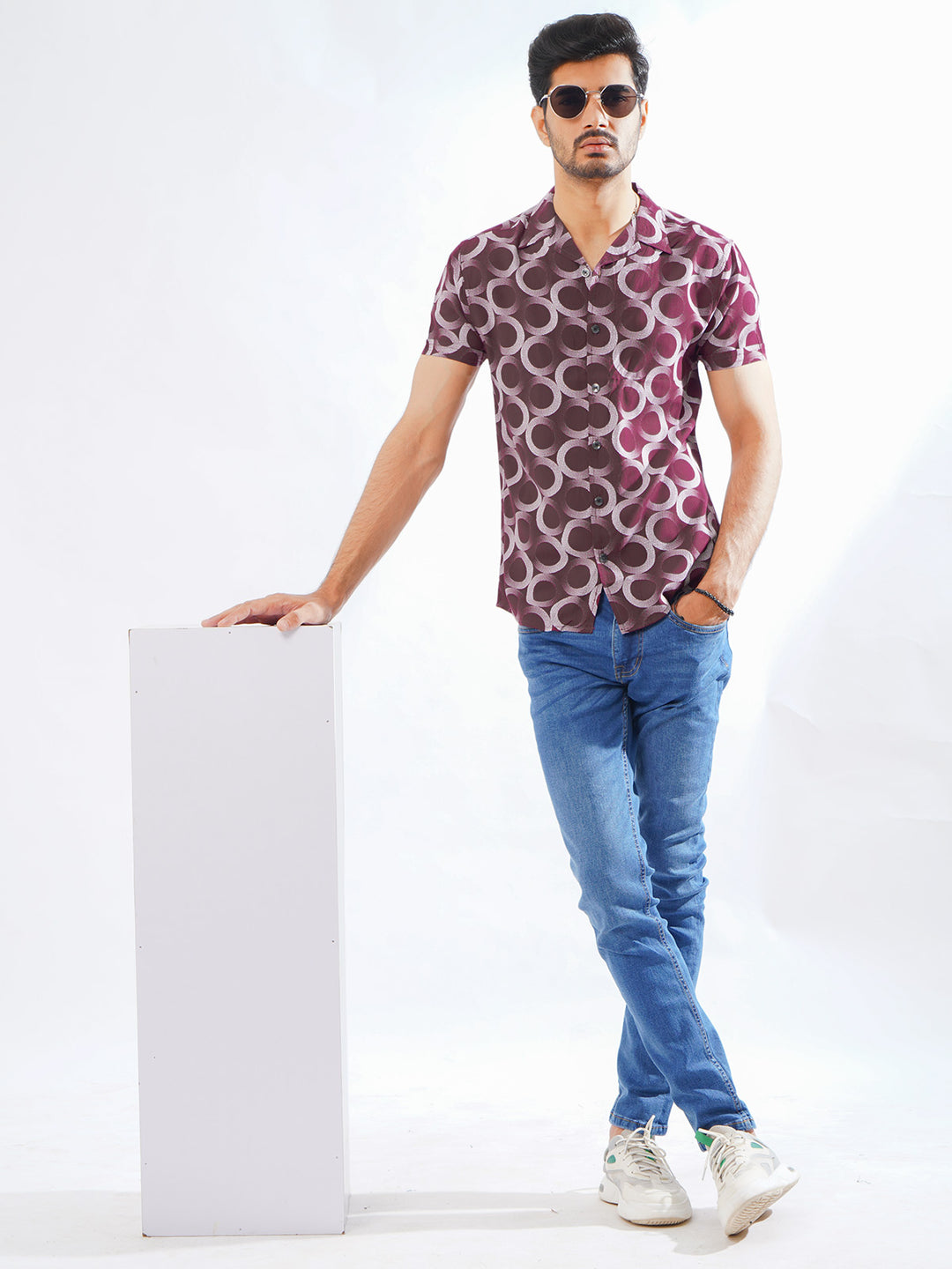 Maroon Designer Printed Half Sleeves Casual Shirt (CSP-271)