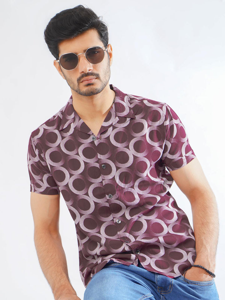 Maroon Designer Printed Half Sleeves Casual Shirt (CSP-271)