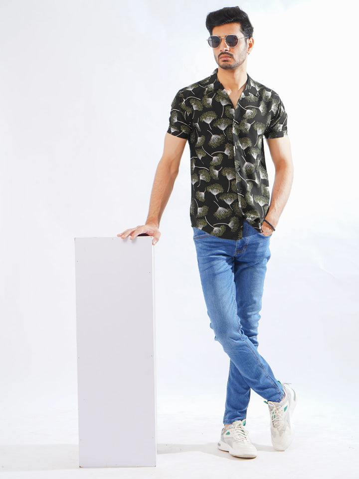 Black Designer Printed Half Sleeves Casual Shirt (CSP-277)