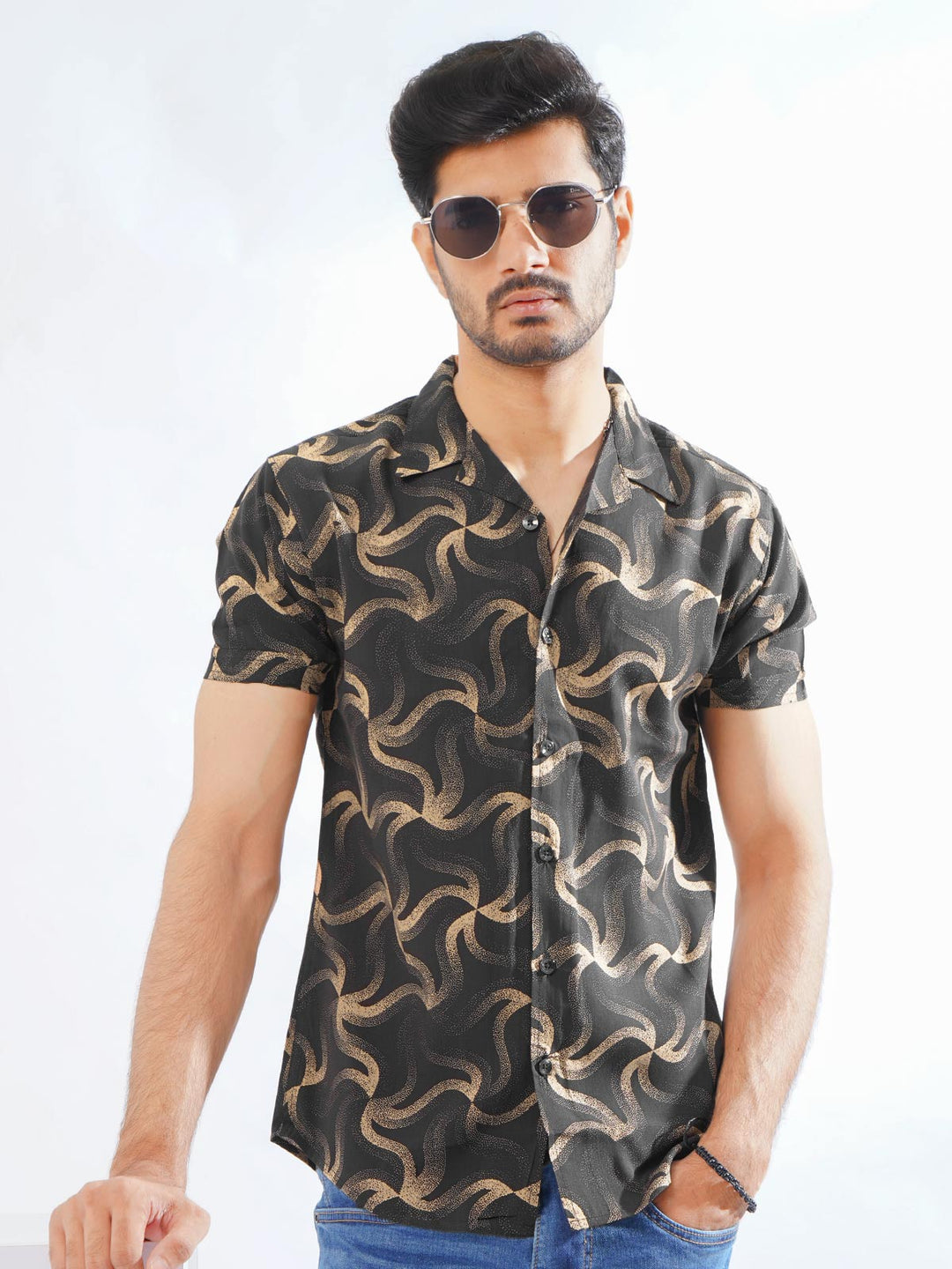 Brown Designer Printed Half Sleeves Casual Shirt (CSP-273)