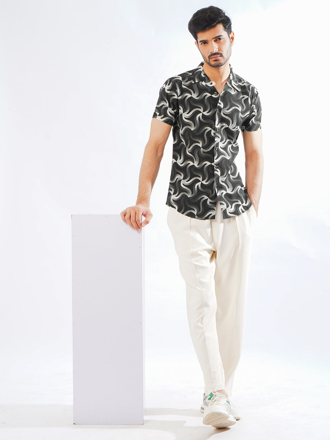 Black Designer Printed Half Sleeves Casual Shirt (CSP-274)