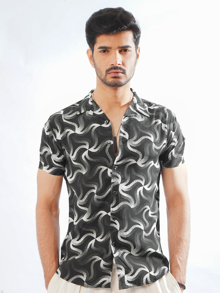 Black Designer Printed Half Sleeves Casual Shirt (CSP-274)