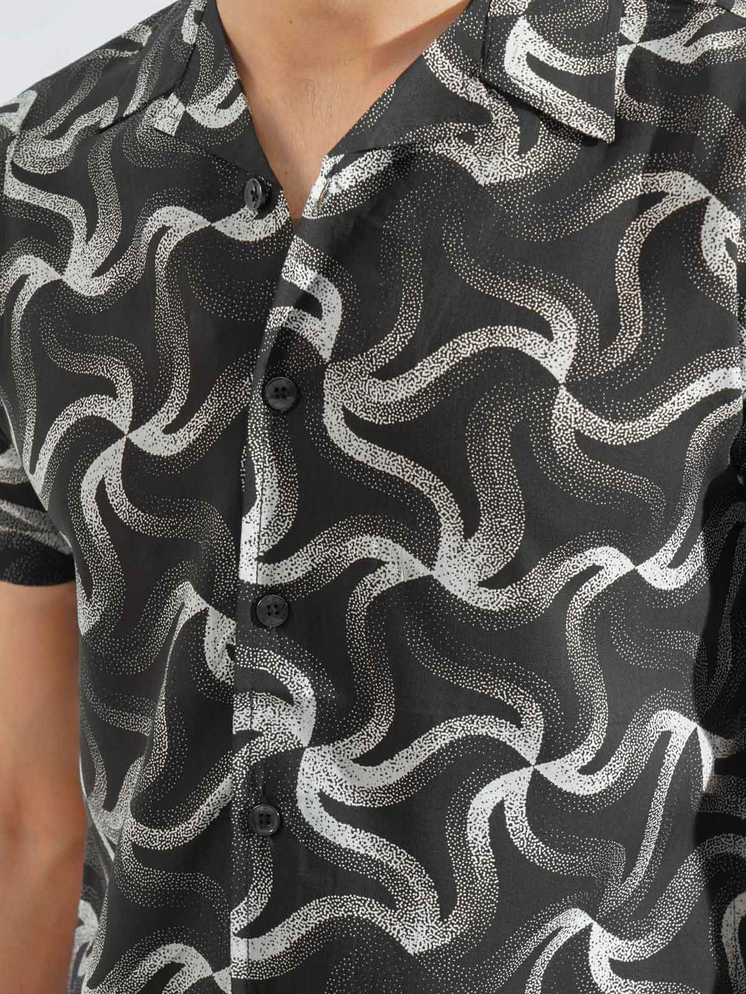 Black Designer Printed Half Sleeves Casual Shirt (CSP-274)