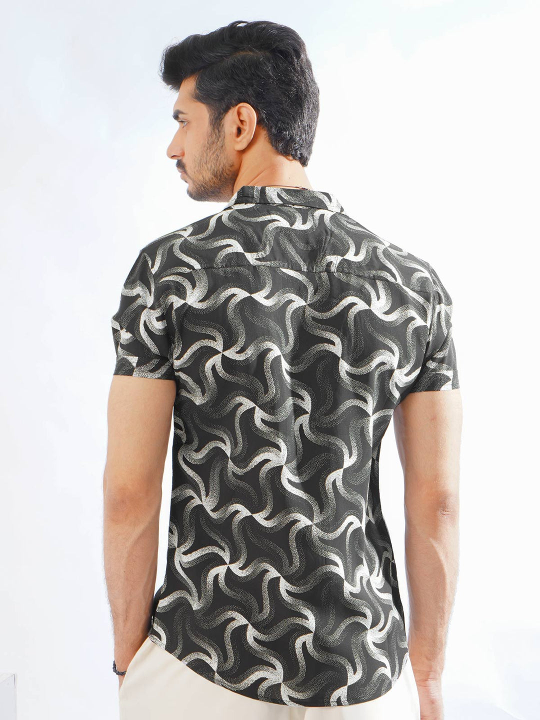 Black Designer Printed Half Sleeves Casual Shirt (CSP-274)