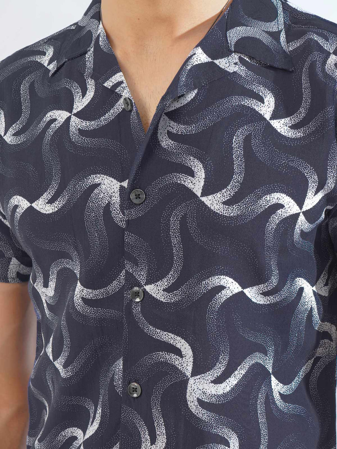 Dark Blue Designer Printed Half Sleeves Casual Shirt (CSP-275)