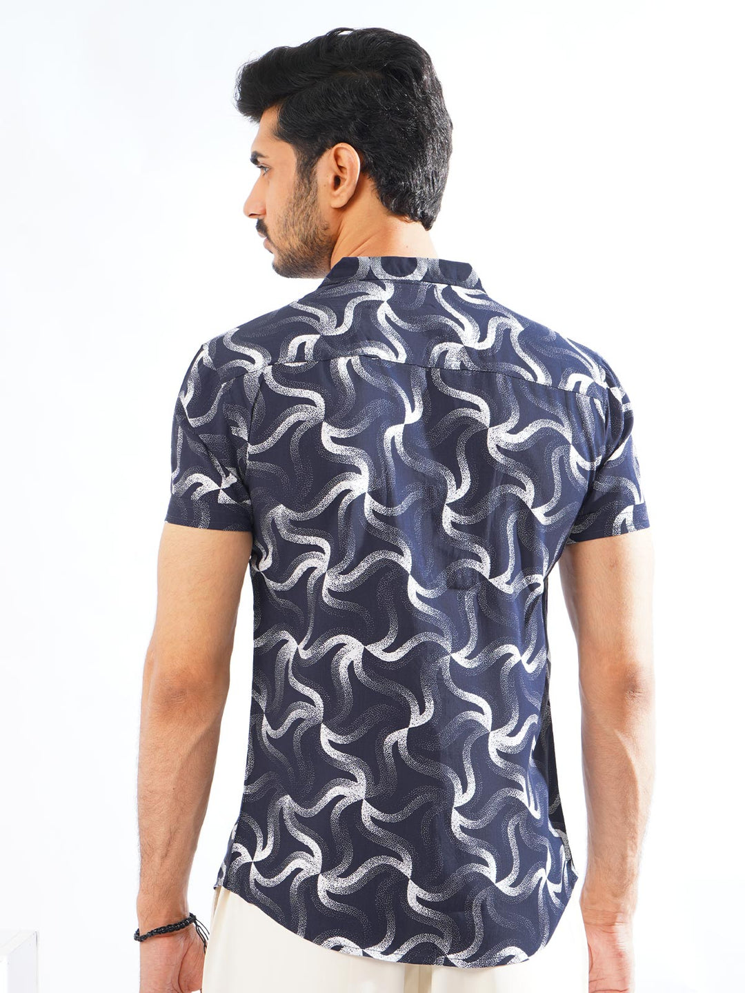 Dark Blue Designer Printed Half Sleeves Casual Shirt (CSP-275)