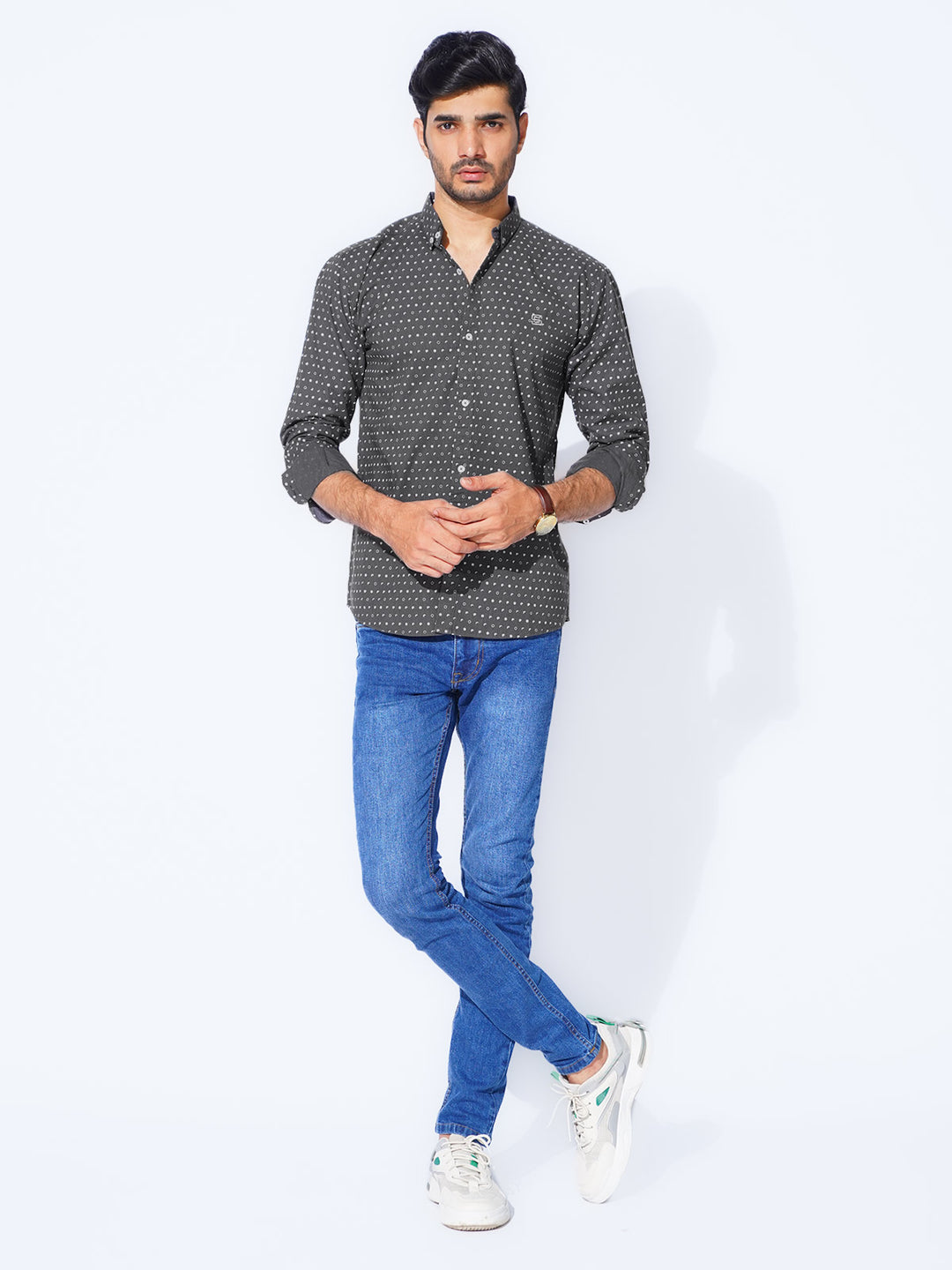 Dark Grey Designer Printed Casual Shirt (CSP-280)