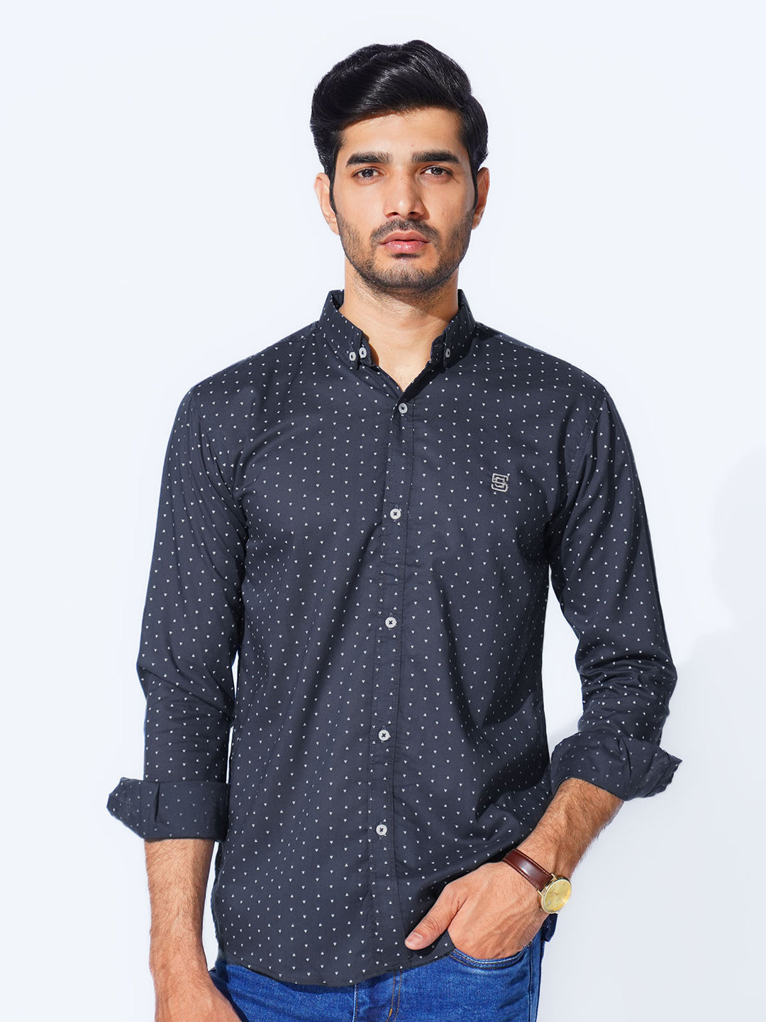 Navy Designer Printed Casual Shirt (CSP-281)