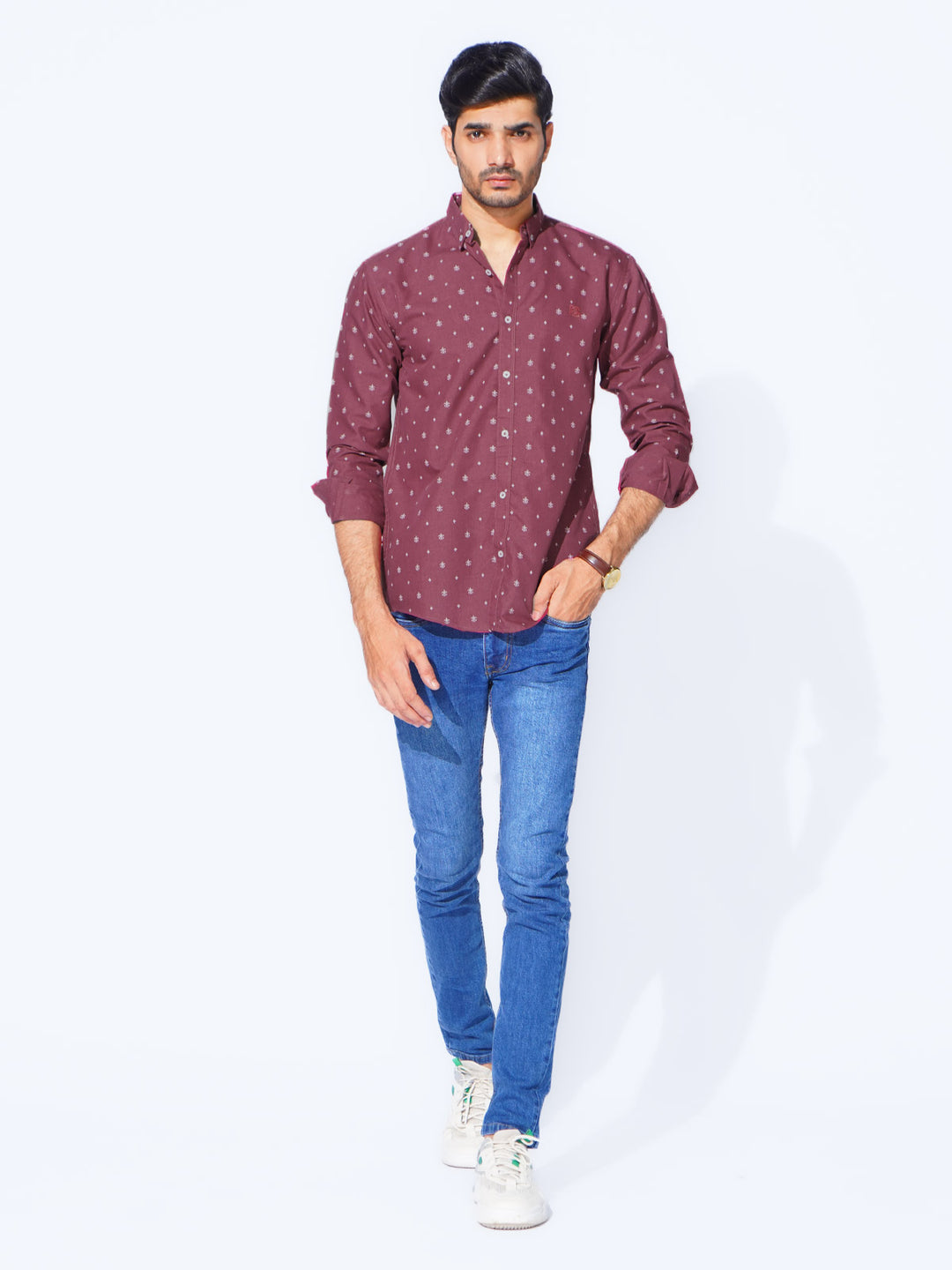 Maroon Designer Printed Casual Shirt (CSP-287)