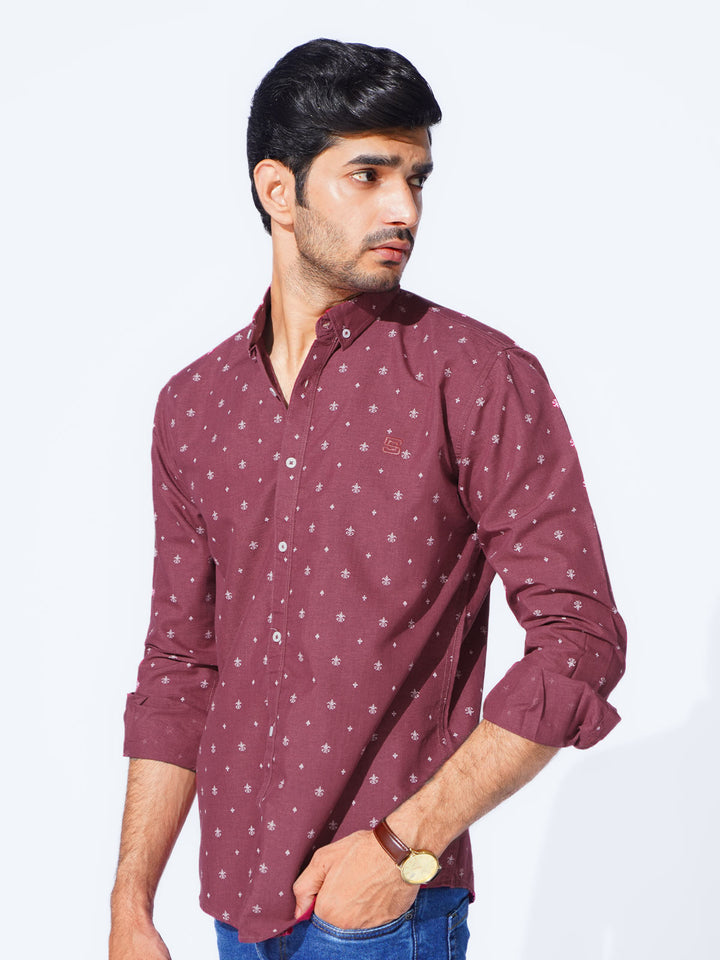 Maroon Designer Printed Casual Shirt (CSP-287)