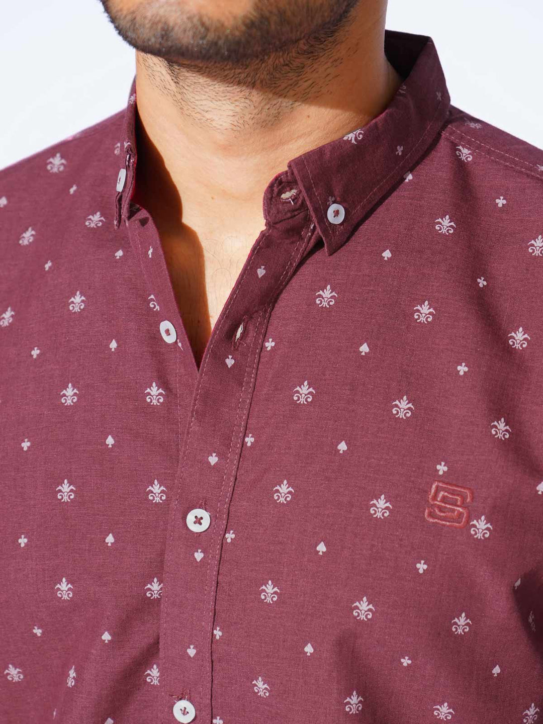 Maroon Designer Printed Casual Shirt (CSP-287)