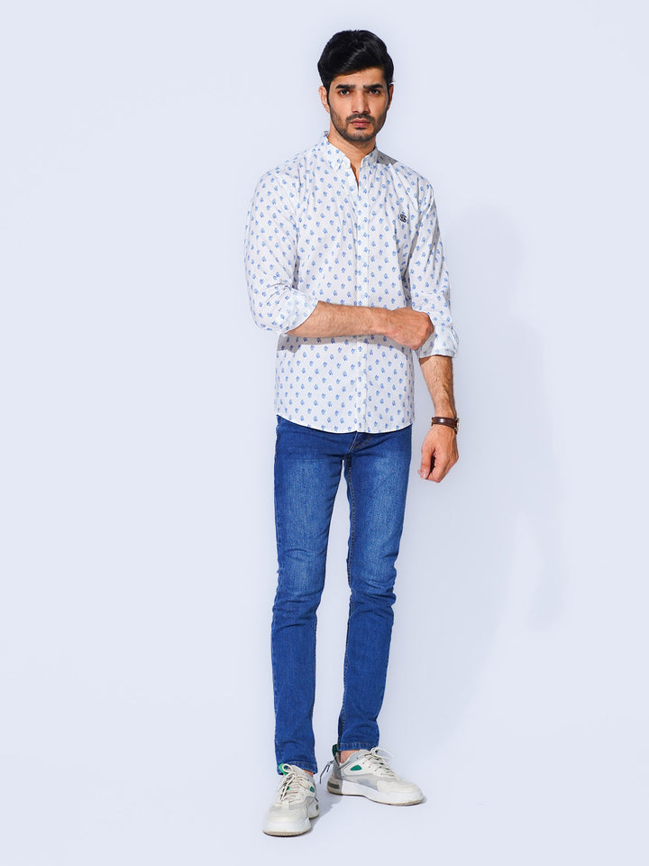 White Designer Printed Casual Shirt (CSP-289)