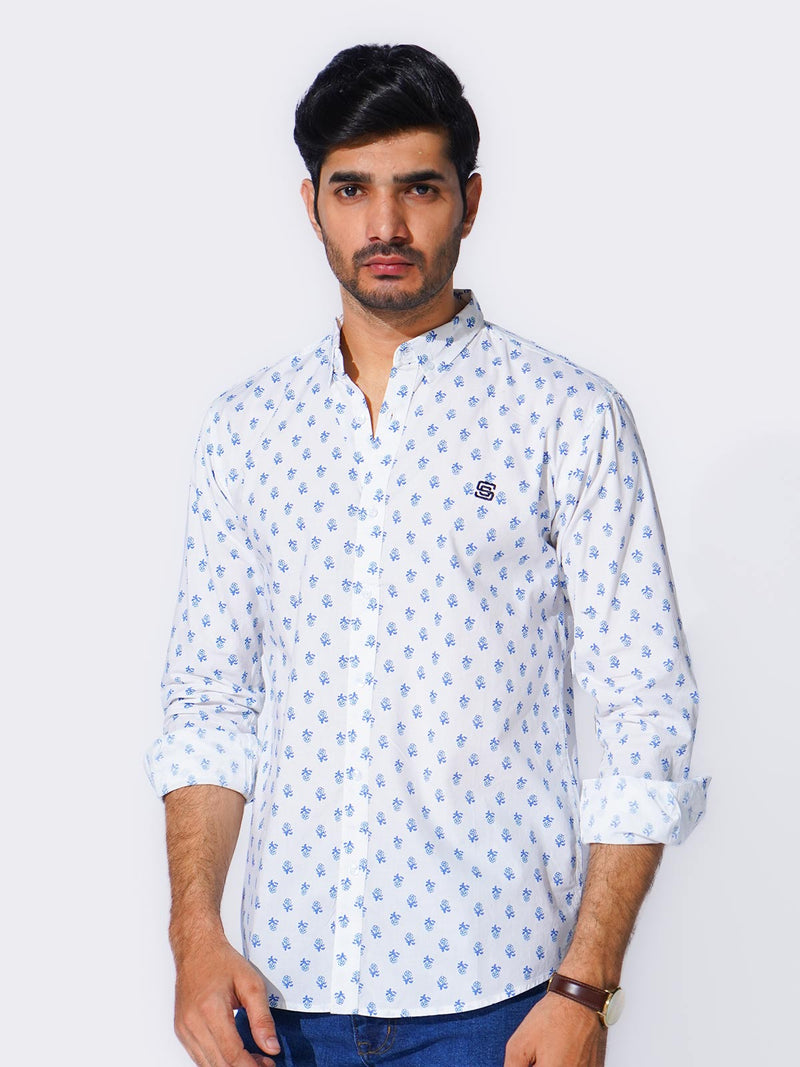 White Designer Printed Casual Shirt (CSP-289)