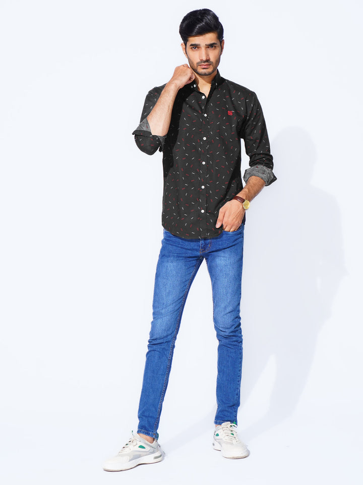 Black Designer Printed Casual Shirt (CSP-290)