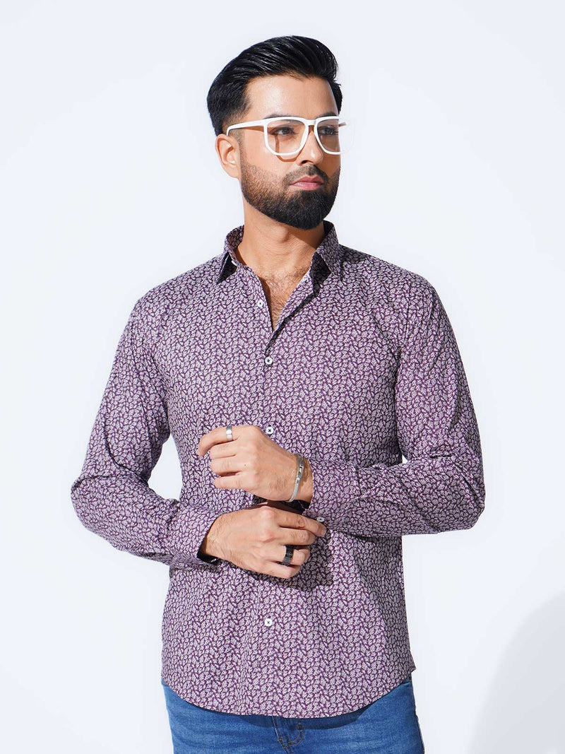 White & Maroon Designer Printed Casual Shirt (CSP-295)