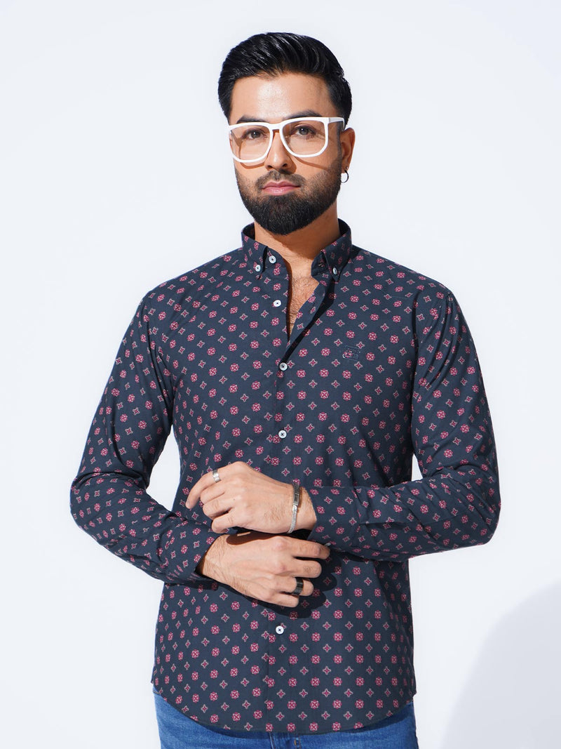 Blue & Red Designer Printed Casual Shirt (CSP-299)