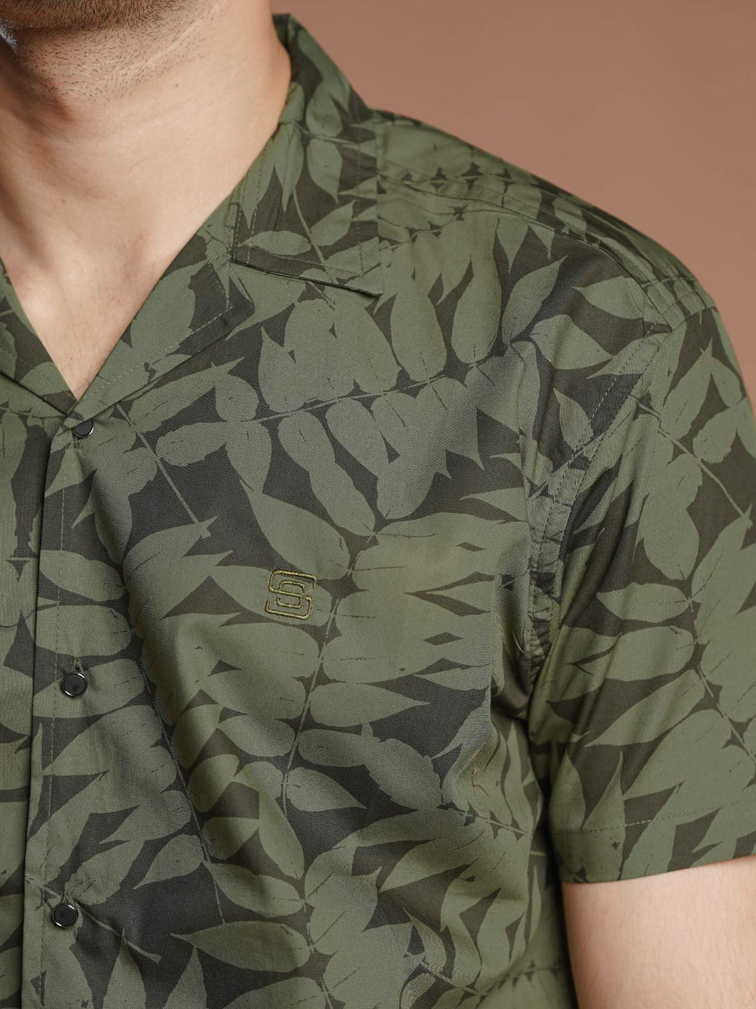 Olive Printed Resort Collar Shirt (CSP-314)