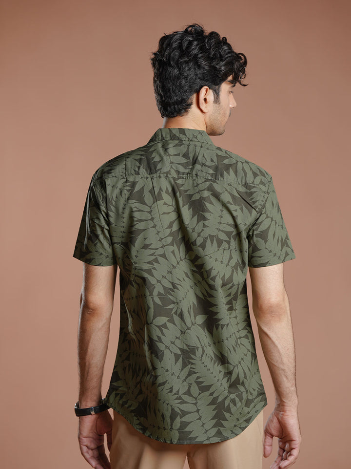 Olive Printed Resort Collar Shirt (CSP-314)