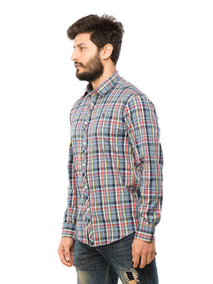 Grey & Pink Check Button Down Casual Shirt (CSW-58)