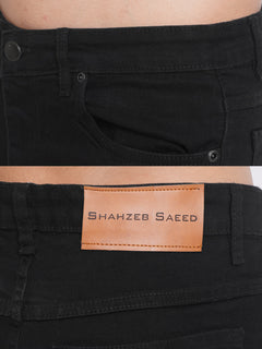 Black Plain Stretchable Denim Jeans 37
