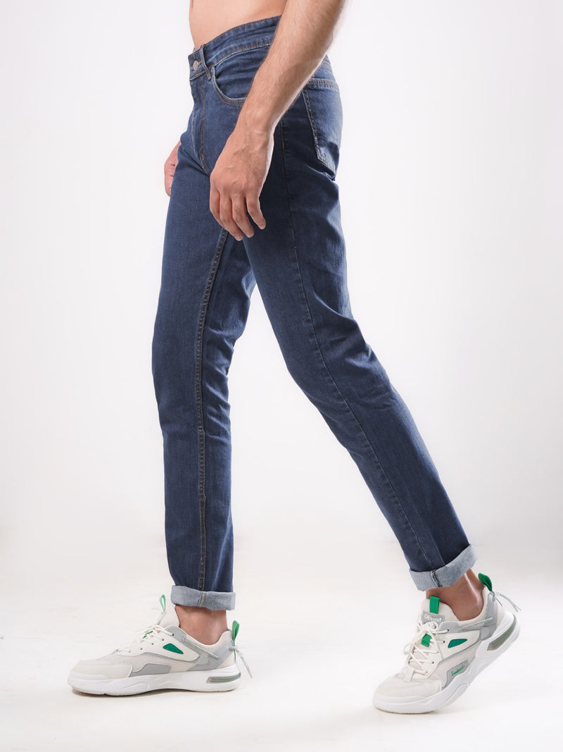 Blue Plain Stretchable Denim Jeans 38