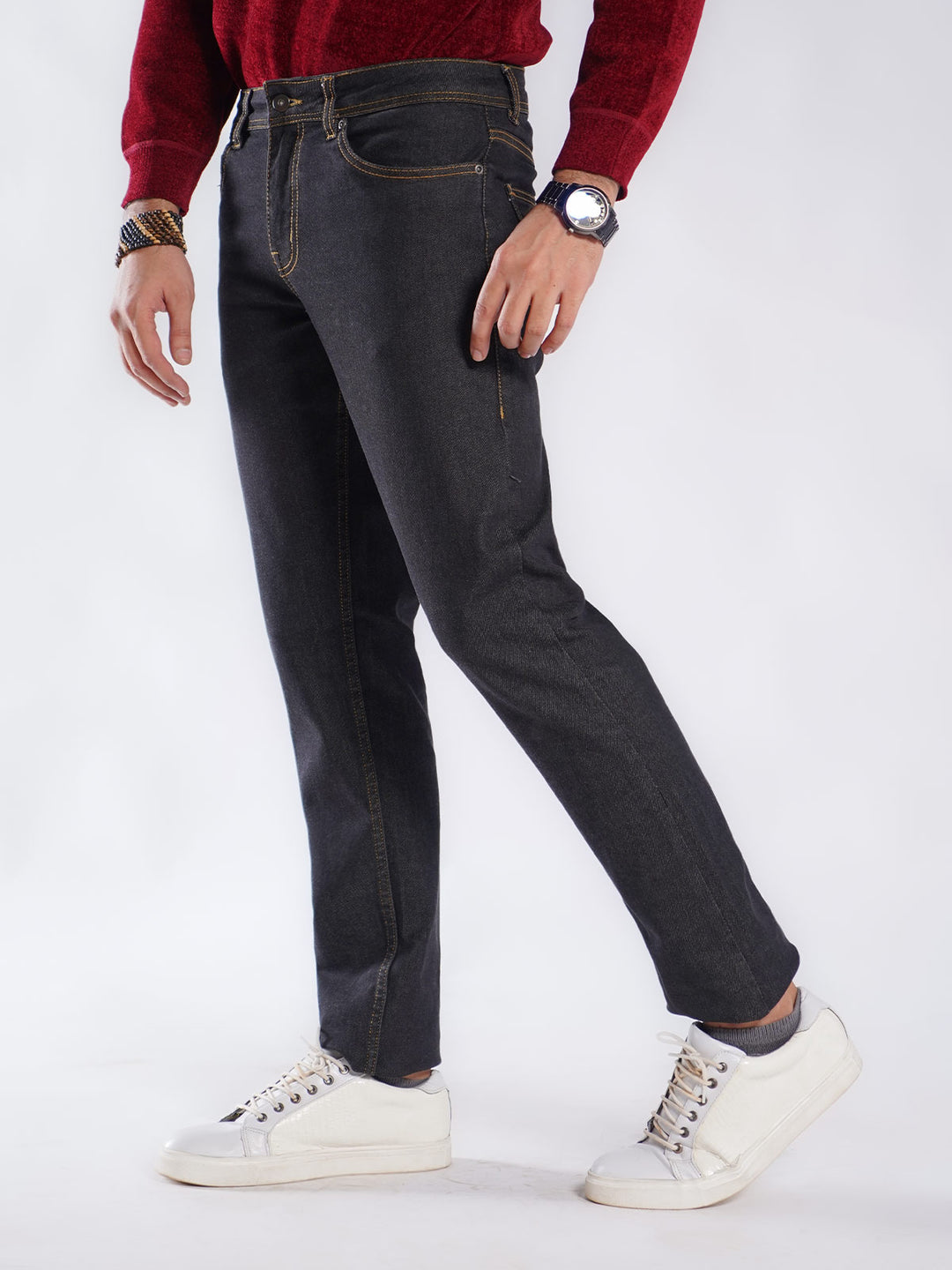 Charcoal Self Stretchable Denim Jeans 42