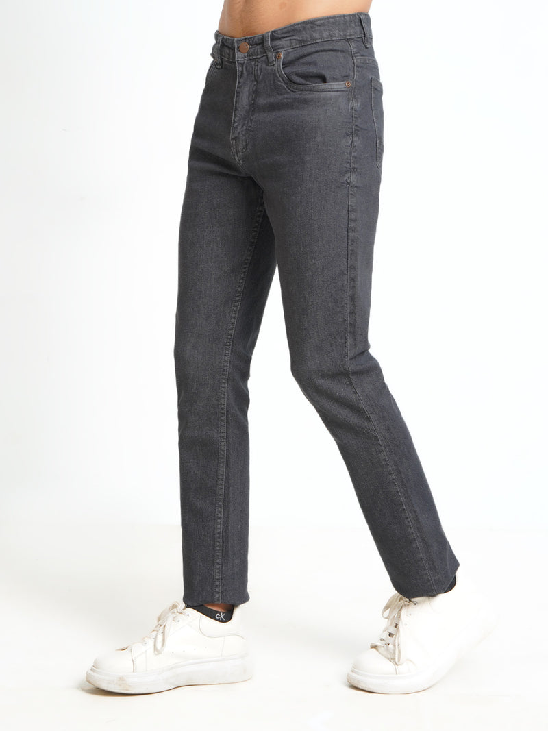 Charcoal Grey Plain Stretchable Denim Jeans 37