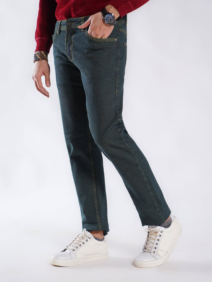 Dark Green Self Stretchable Denim Jeans 42