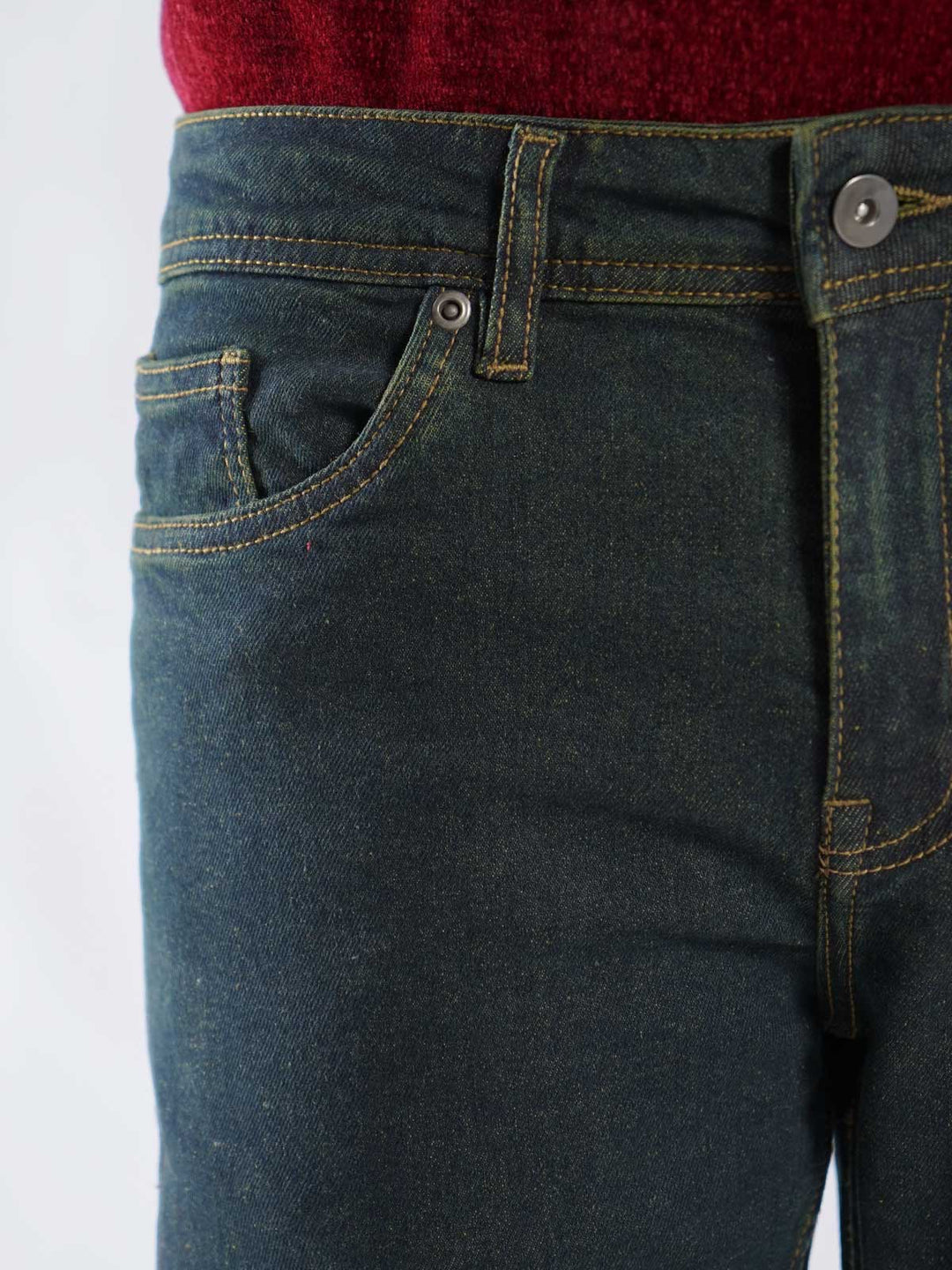 Dark Green Self Stretchable Denim Jeans 42