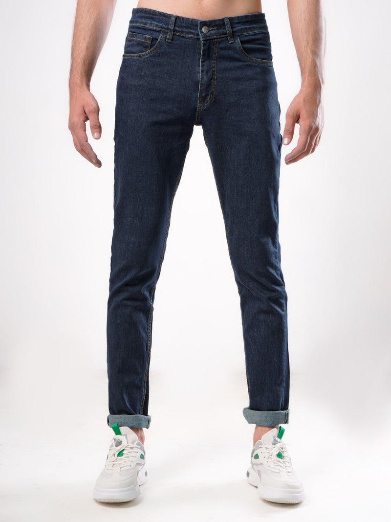 Dark Blue Plain Stretchable Denim Jeans 38