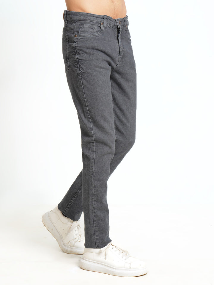 Dark Grey Plain Stretchable Denim Jeans 37