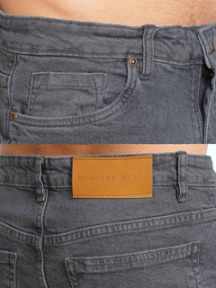 Dark Grey Plain Stretchable Denim Jeans 37