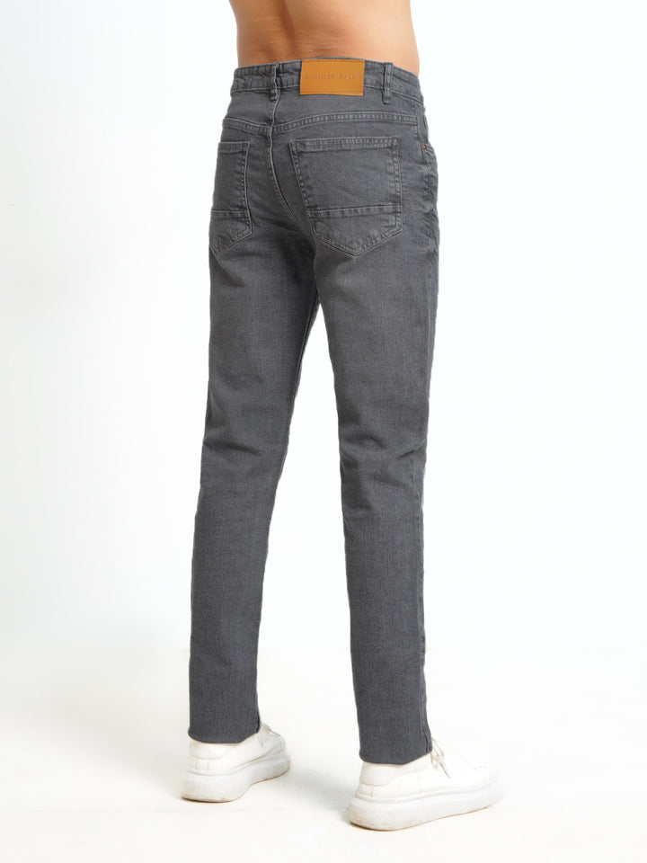 Dark Grey Plain Stretchable Denim Jeans 37