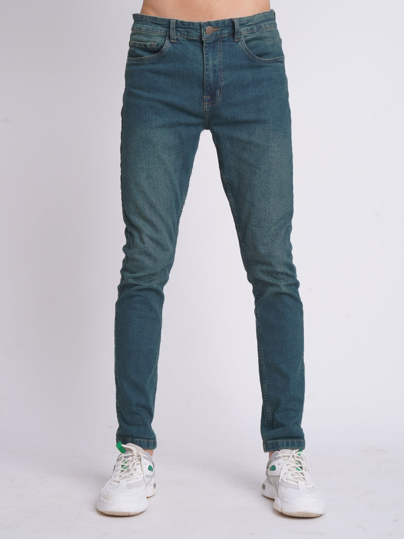 Dark Green Faded Stretchable Denim Jeans 38