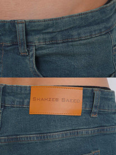 Dark Green Faded Stretchable Denim Jeans 38