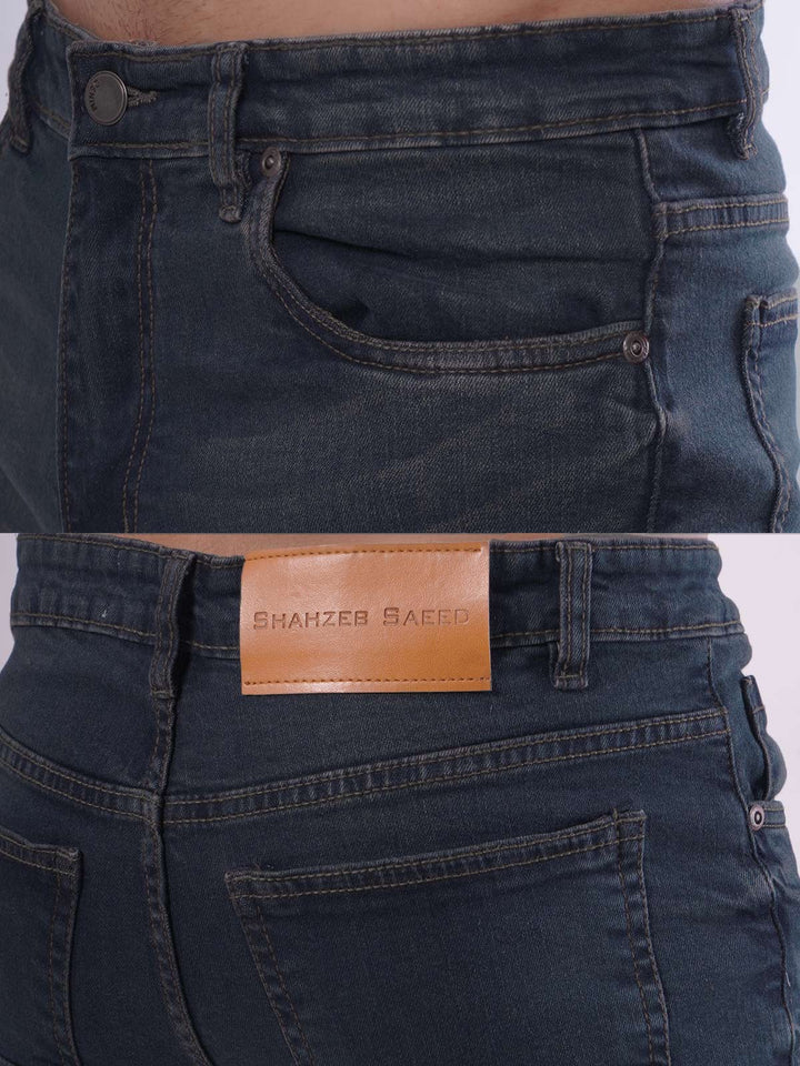 Navy Blue Faded Stretchable Denim Jeans 37