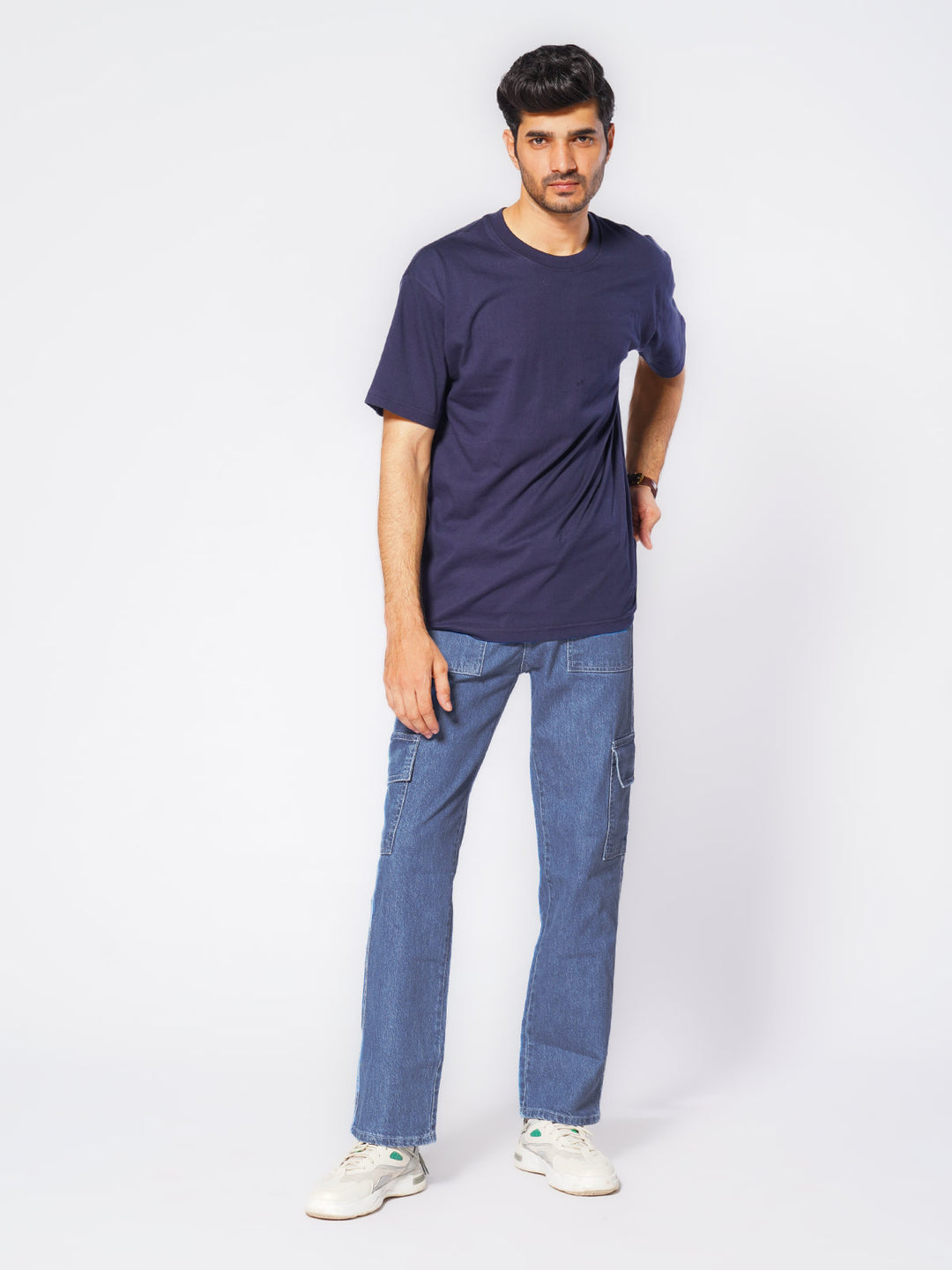 Light Blue Relaxed Fit Cargo Pocket Jeans (DSP-001)