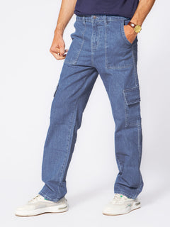 Light Blue Relaxed Fit Cargo Pocket Jeans (DSP-001)