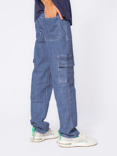 Light Blue Relaxed Fit Cargo Pocket Jeans (DSP-001)