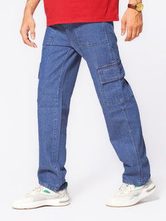 Blue Relaxed Fit Cargo Pocket Jeans (DSP-002)