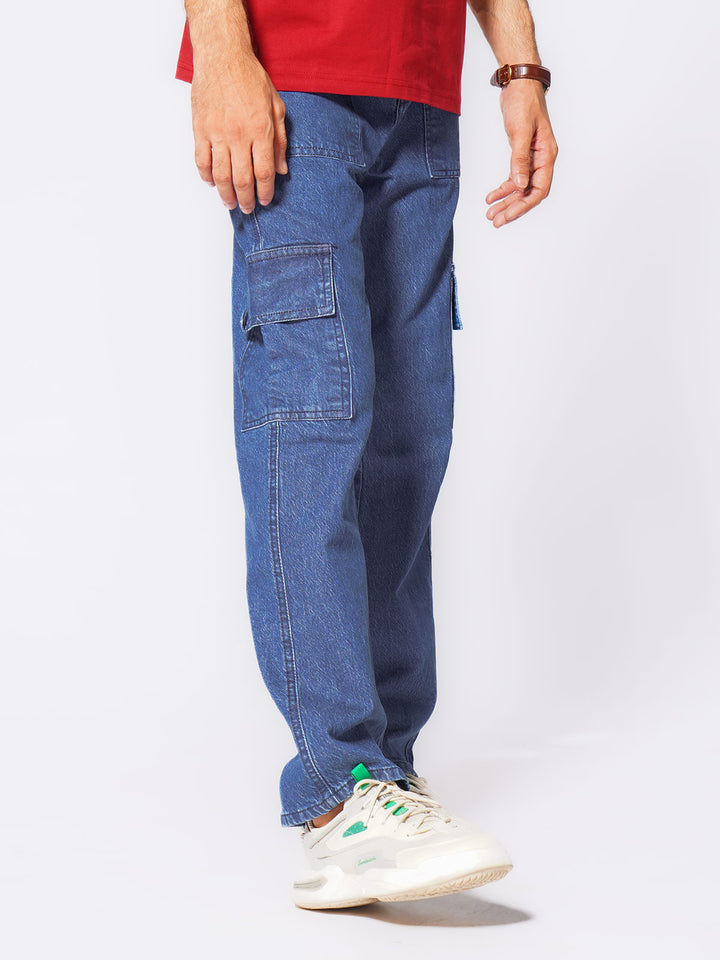 Blue Relaxed Fit Cargo Pocket Jeans (DSP-002)