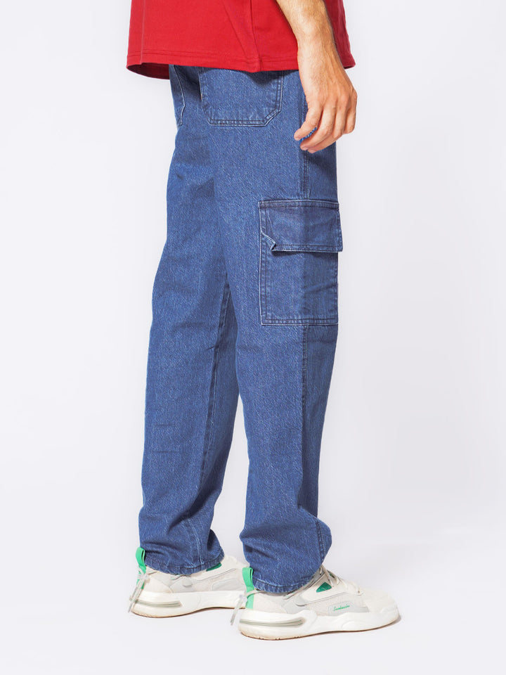 Blue Relaxed Fit Cargo Pocket Jeans (DSP-002)