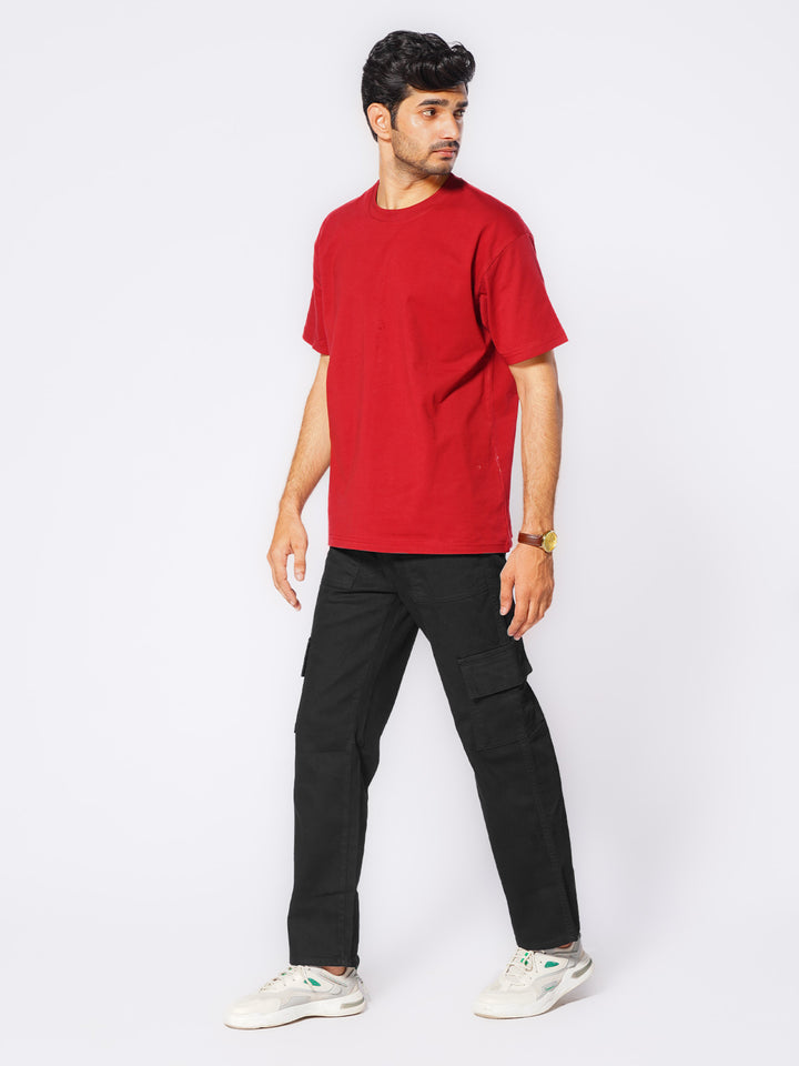 Black Relaxed Fit Cargo Pocket Jeans (DSP-003)