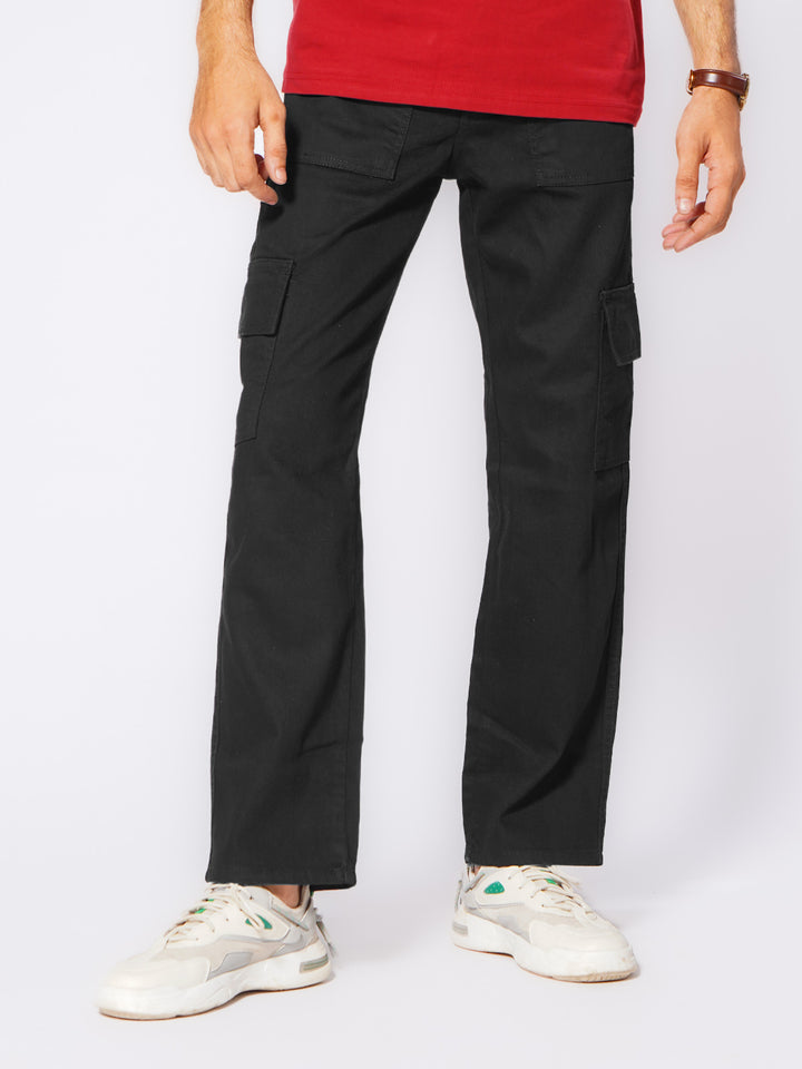 Black Relaxed Fit Cargo Pocket Jeans (DSP-003)