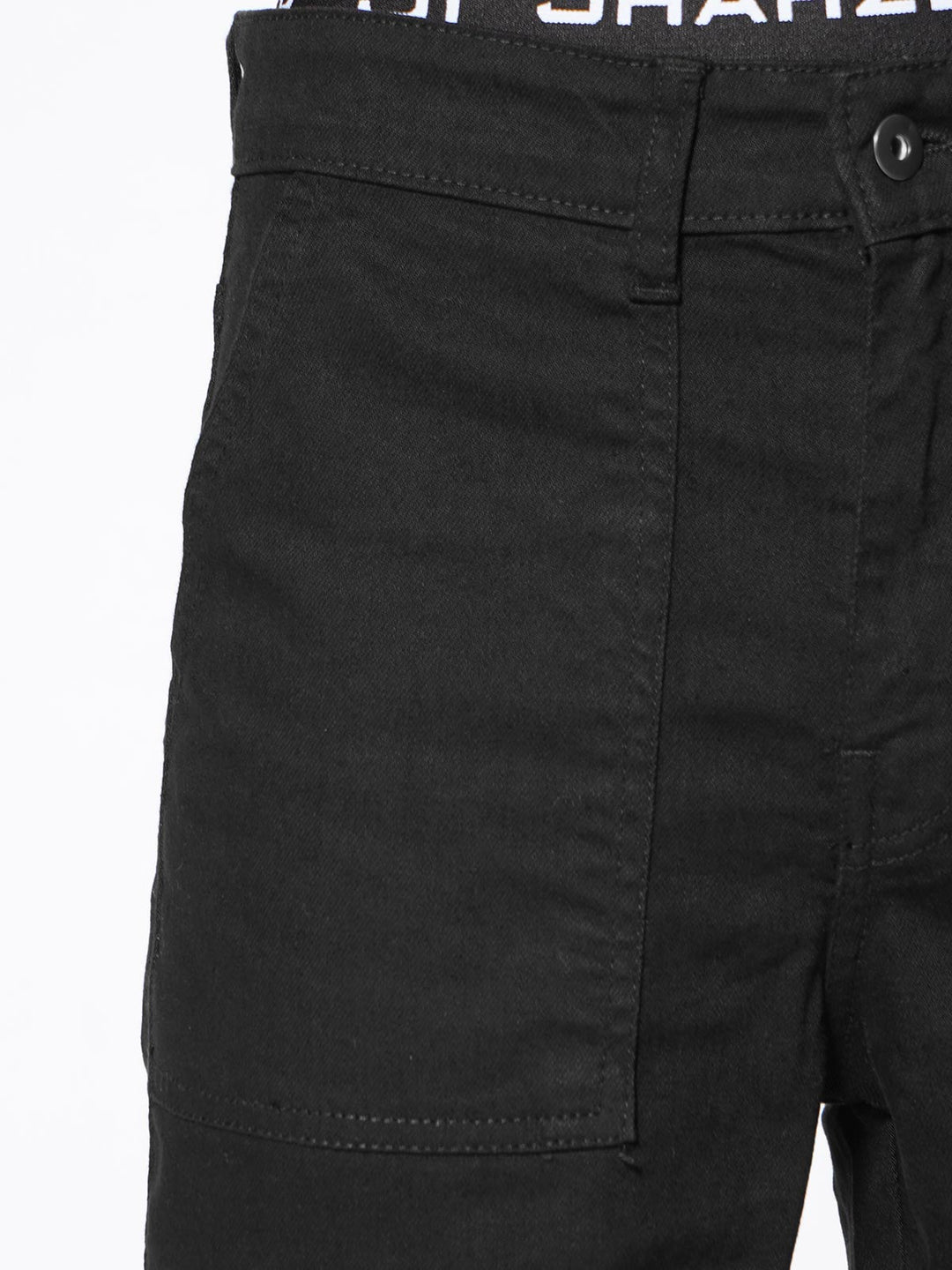 Black Relaxed Fit Cargo Pocket Jeans (DSP-003)