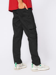 Black Relaxed Fit Cargo Pocket Jeans (DSP-003)