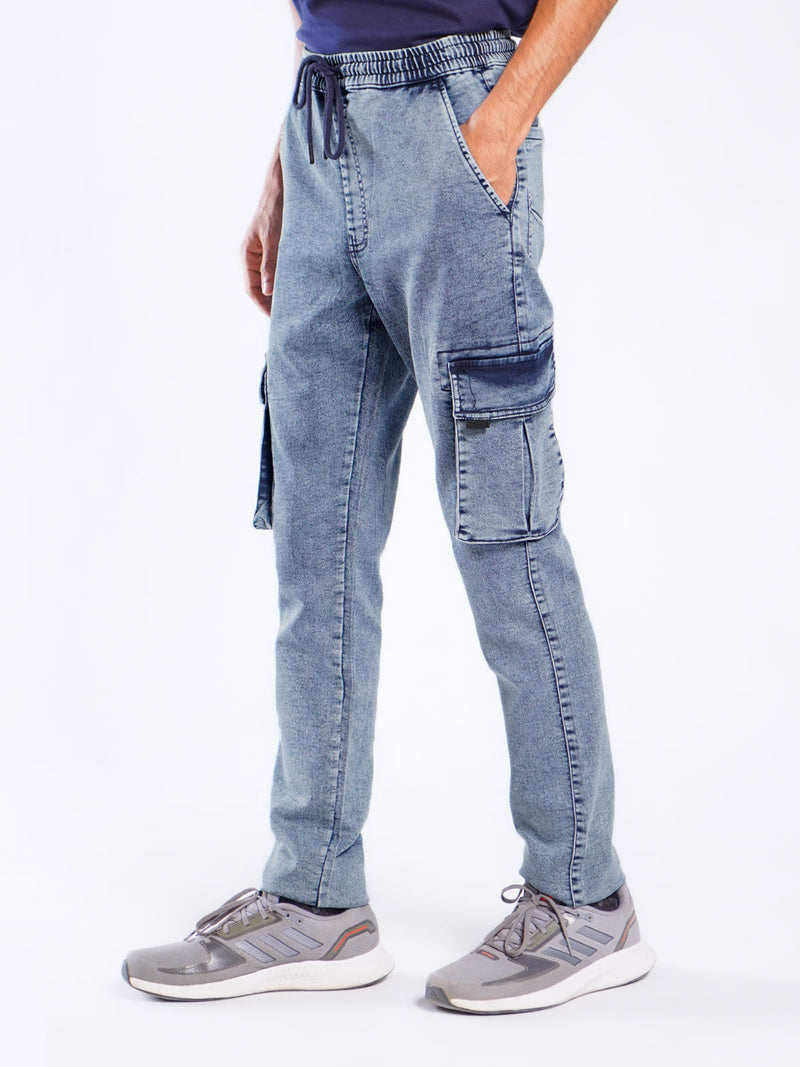 Blue Elasticated Cargo Jeans (EKP-01)