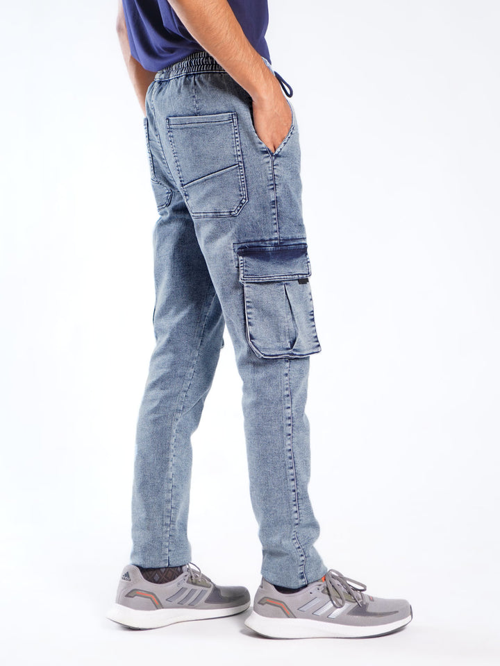 Blue Elasticated Cargo Jeans (EKP-01)