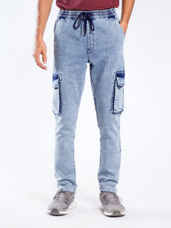 Ice Blue Elasticated Cargo Jeans (EKP-01)